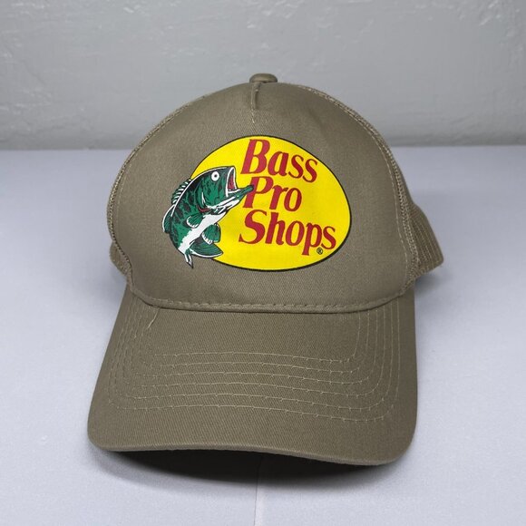 Bass Pro Shop Baseball Hat Cap Tan Mesh Snapback Adjustable Trucker Fishing - Picture 2 of 8